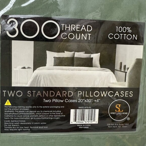 Hotel 5th Ave Pair of Pillowcases Green 100% Cotton 300 Thread Count NWT - Picture 3 of 5